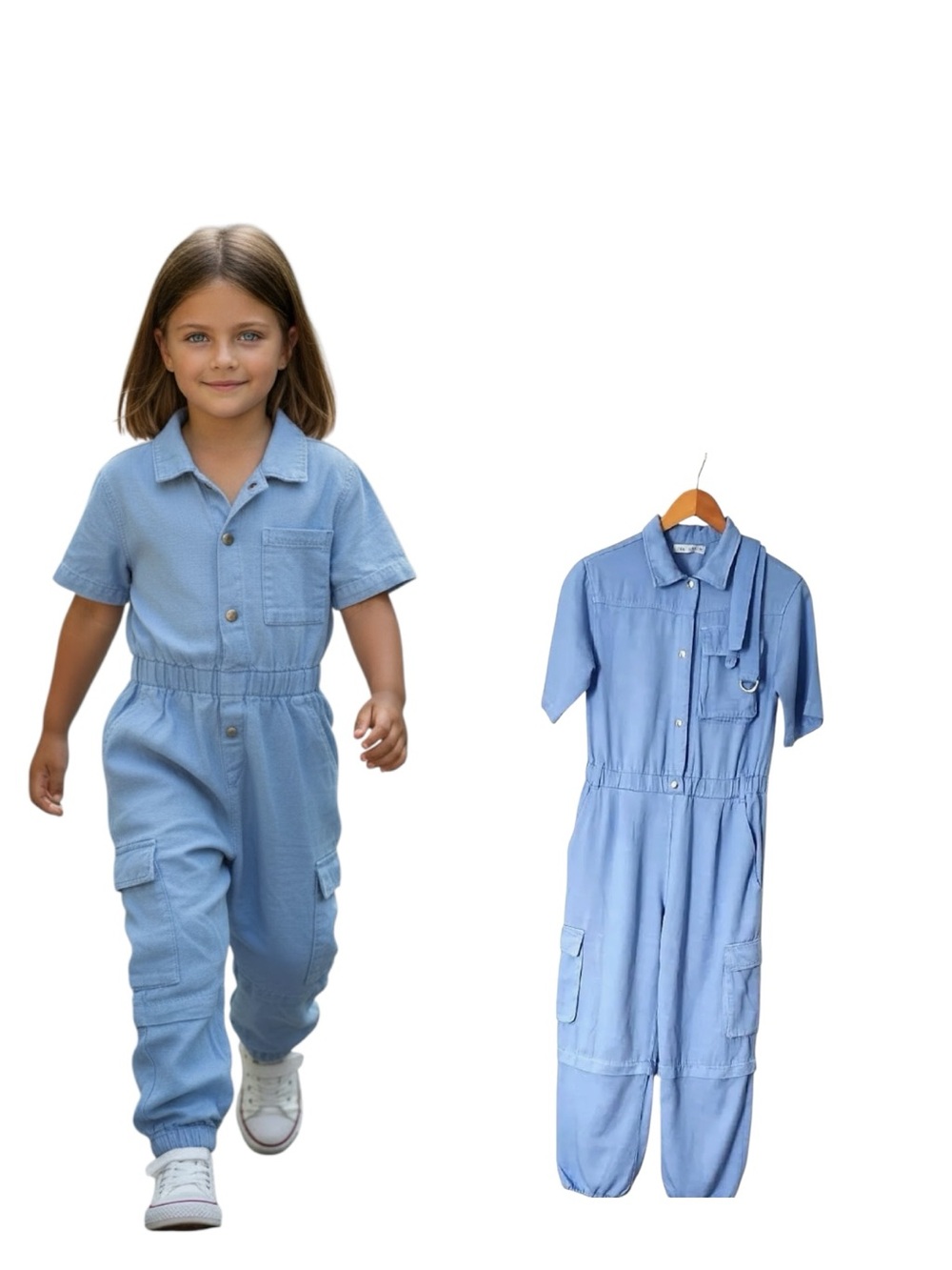 Zara Light Blue Short-Sleeve Utility Jumpsuit size 9